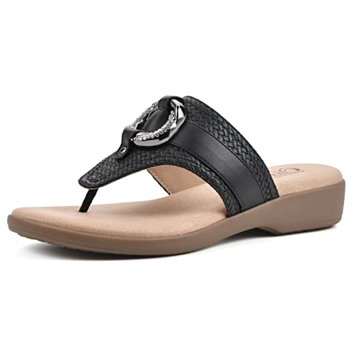 CLIFFS BY WHITE MOUNTAIN Women's Benedict Mini Wedge Sandal, Black/Woven, 8.5 M