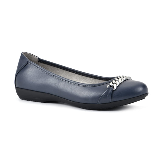 CLIFFS BY WHITE MOUNTAIN Charmed Women's Ballet Flat, Navy/Smooth, 10 M